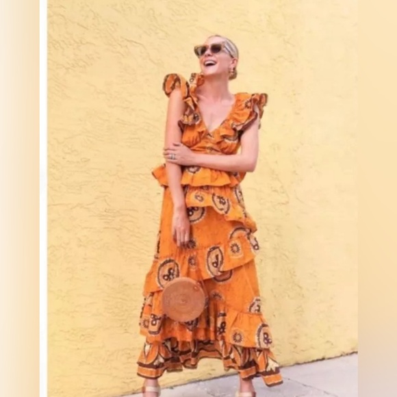 NWT Love the Label Anthropologie Adrienne Ruffled Boho Maxi Dress size large - Picture 4 of 16